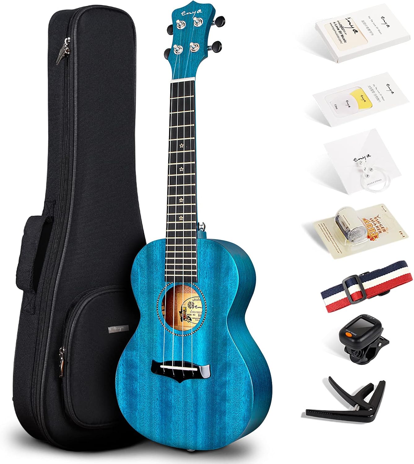 Blue 23 Inch Solid Mahogany Top Concert Ukulele with Starter Kit E5795