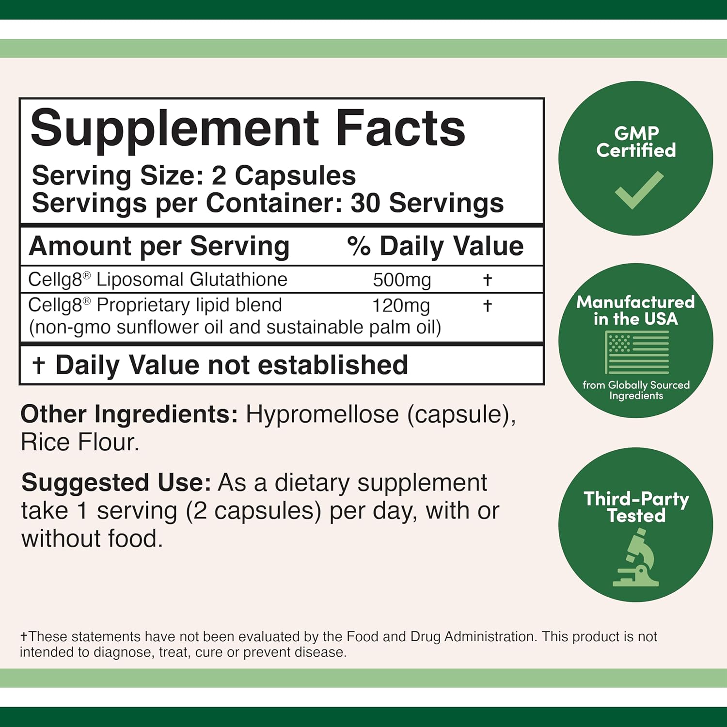 Liposomal Glutathione Supplement 500mg per Serving, 60 Capsules J7639