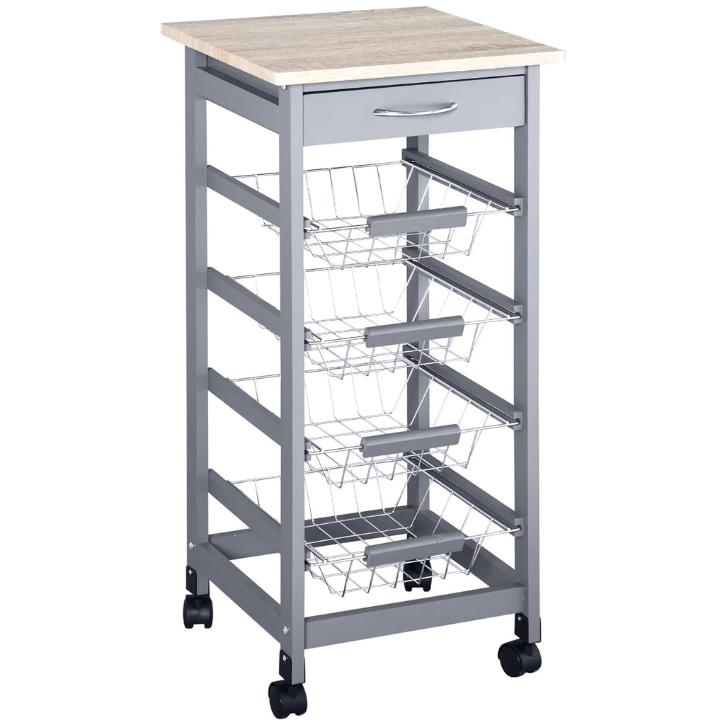 Gray Compact Rolling Kitchen Cart with Storage Drawer P636613