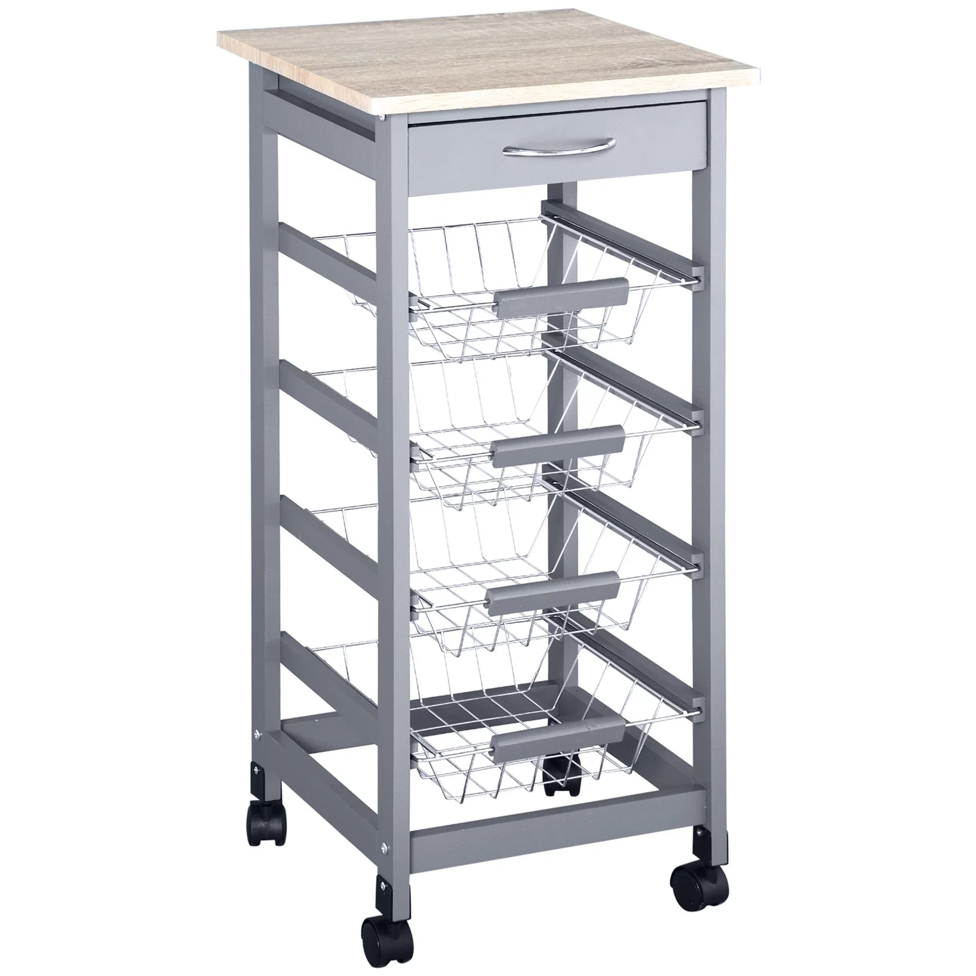 Gray Compact Rolling Kitchen Cart with Storage Drawer P636613