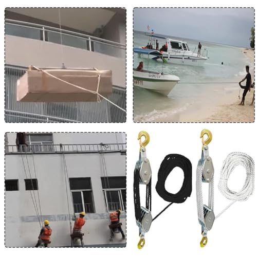 Rope Pulley Hoist 2200 lbs, Heavy Duty Pulley, 8:1 Power Pulley Block and Tackle System J175102