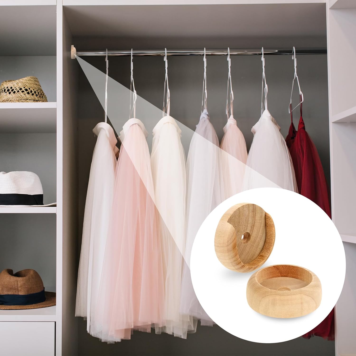 4 Sets Solid Wooden Closet Rod Holders with Screws Z81467