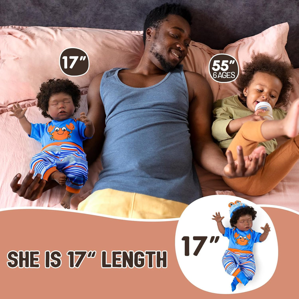 18-Inch Realistic Black Baby Doll with Clothes and Toy M6811
