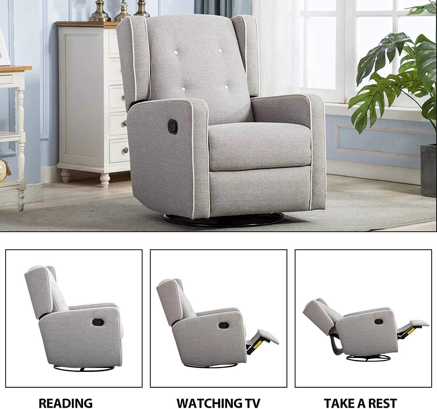 Gray Manual Swivel Rocker Recliner Chair K234042
