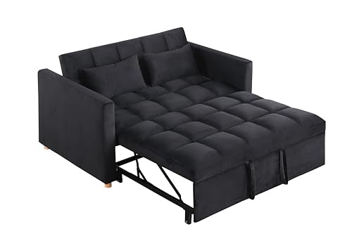 Black Sleeper Chair Sofa Bed with USB Ports and Cupholders Y424000
