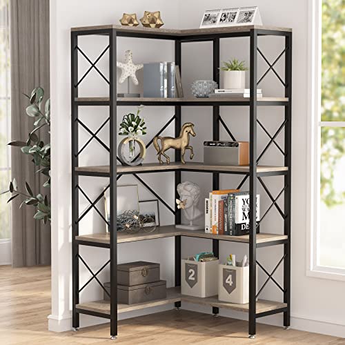 5-Shelf Corner Bookshelf with Metal Frame Grey C835