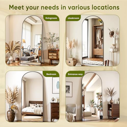 Black 78" Oversized Arched Full Length Floor Mirror with Stand C319