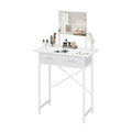 White Compact Vanity Desk with Mirror and Drawers V6579