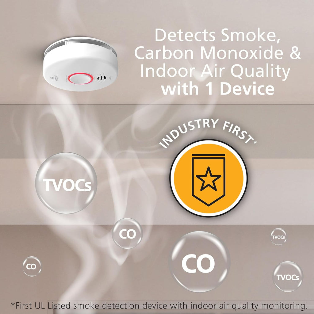 Smart Smoke & Carbon Monoxide Detector with Indoor Air Quality Monitor, Hardwired w/Battery Backup L496292