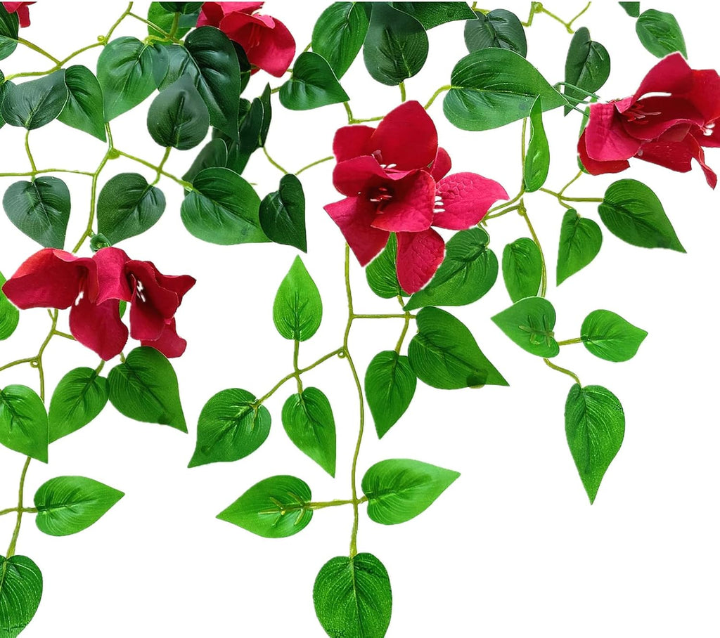Pack of 4 Artificial Hanging Bougainvillea Silk Plastic Flower Vines Faux Plant (Fuchsia) X151177