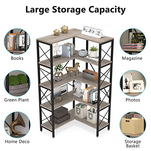 5-Shelf Corner Bookshelf with Metal Frame Grey C835