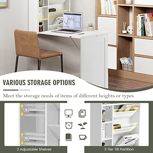 Black Folding Wall-Mounted Desk with Storage Bookcases B12868