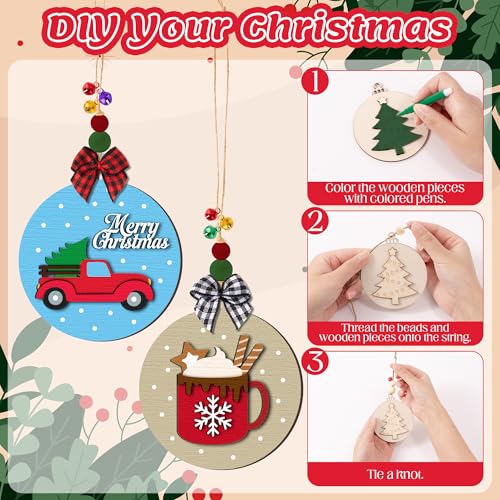 12 Styles Unfinished Wooden Christmas Ornaments Kit with Paint Pens K235916