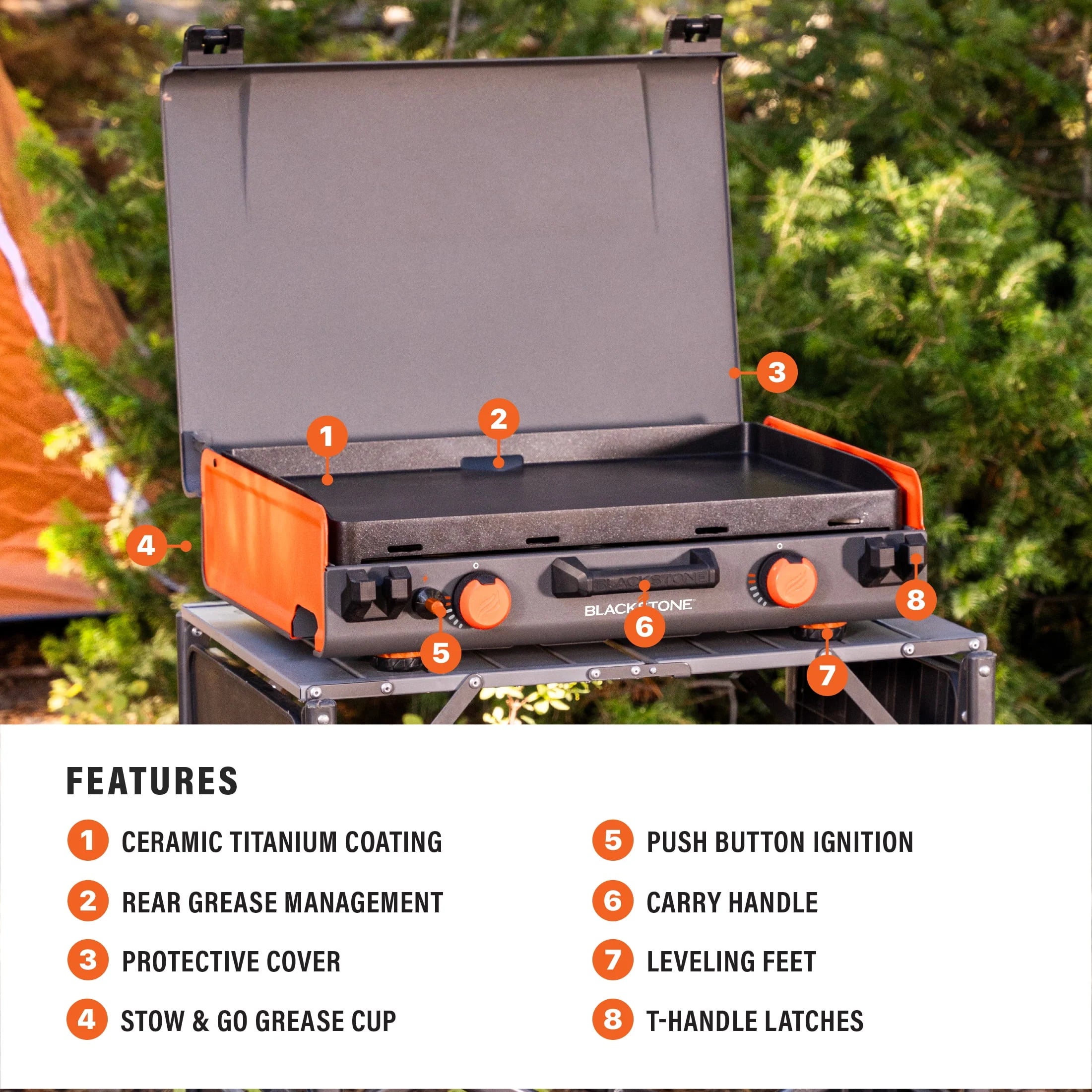 20"x14" 2-Burner Propane Camping Griddle with Latching Hood V787