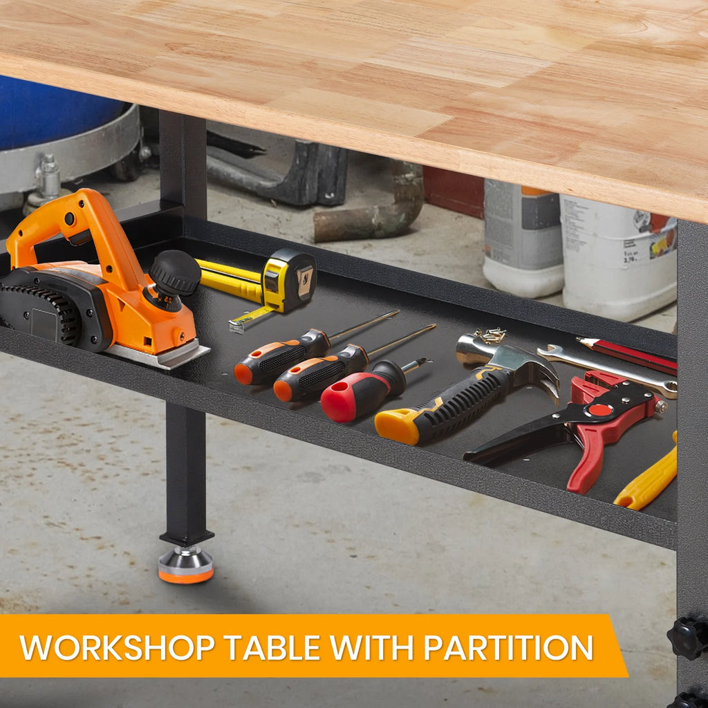 48" Adjustable Heavy-Duty Workbench with Rubber Wood Top J8247