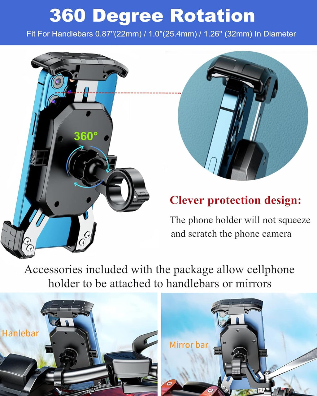 Aluminum Alloy Motorcycle Phone Mount for 4''-7'' Smartphones V2849