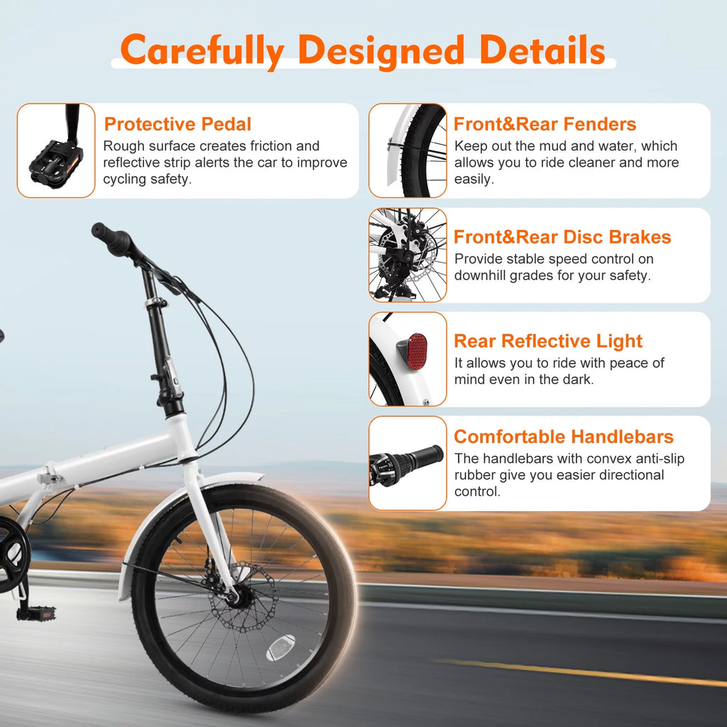 White 20-inch 7 Speed Folding Bicycle S91058