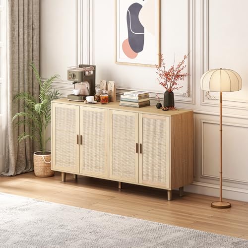 Natural Sideboard Cabinet with 4 Rattan Doors J561587
