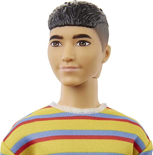 Barbie Ken Fashionistas Doll with Brunette Hair in Striped Shirt, Denim Shorts and White Boots P47878