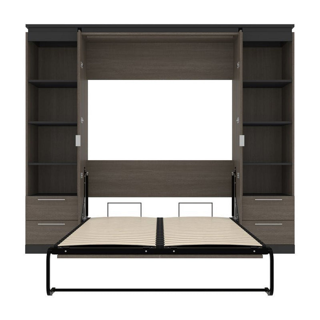 98" Full Murphy Bed and 2 Bookcases with Drawers in Bark Gray R754