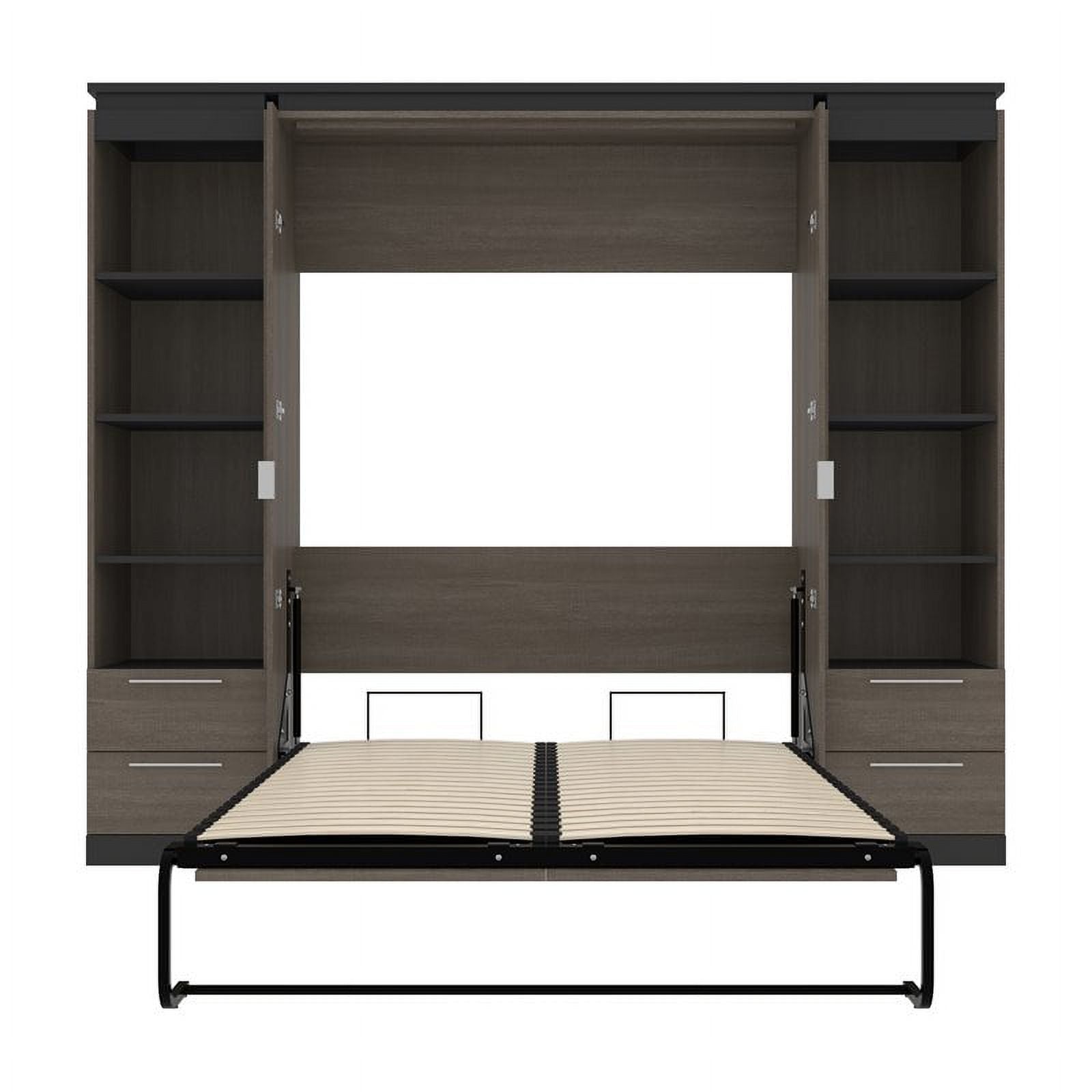 98" Full Murphy Bed and 2 Bookcases with Drawers in Bark Gray R754