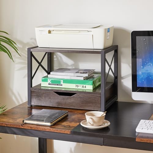 Grey Wooden 2 Tier Printer Stand with Drawer A406