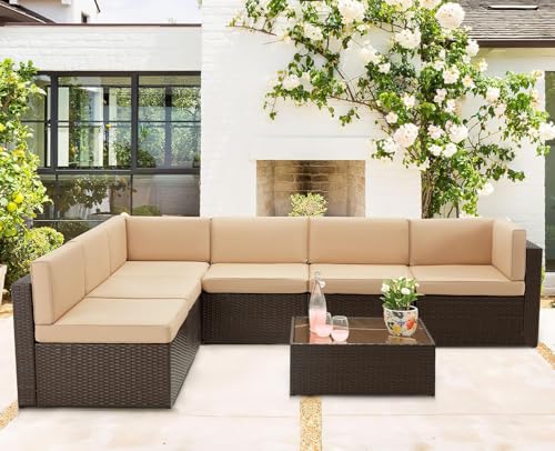 7 Piece PE Rattan Outdoor Patio Furniture Set with Cushions and Tea Table V5150