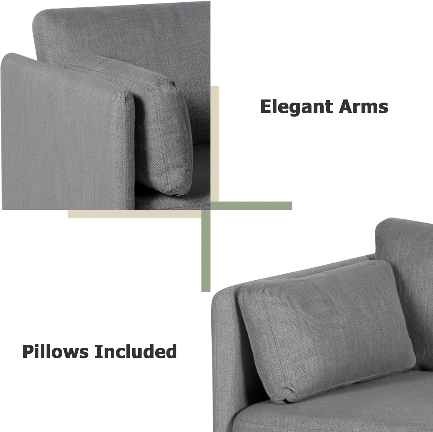 Grey 3 Pcs Upholstered Sofa Set with Pillows E982