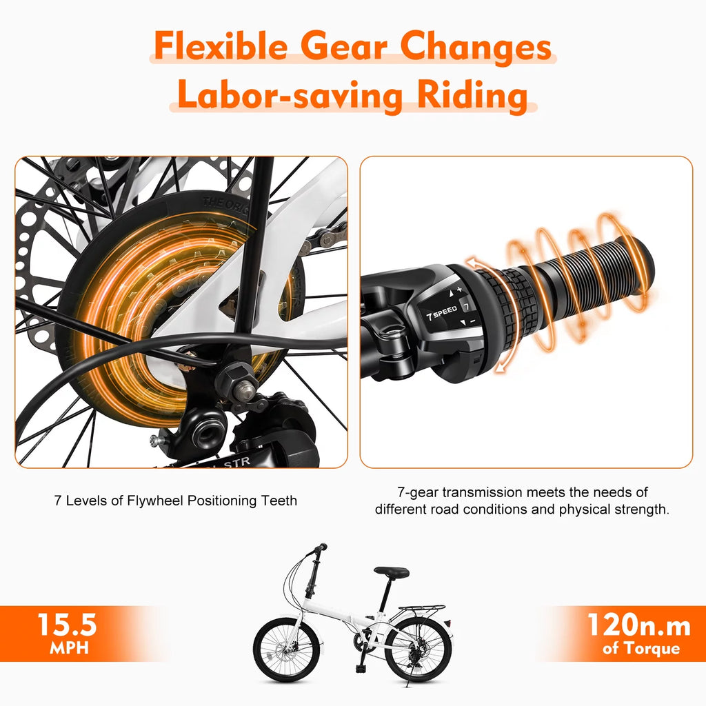 White 20-inch 7 Speed Folding Bicycle S91058