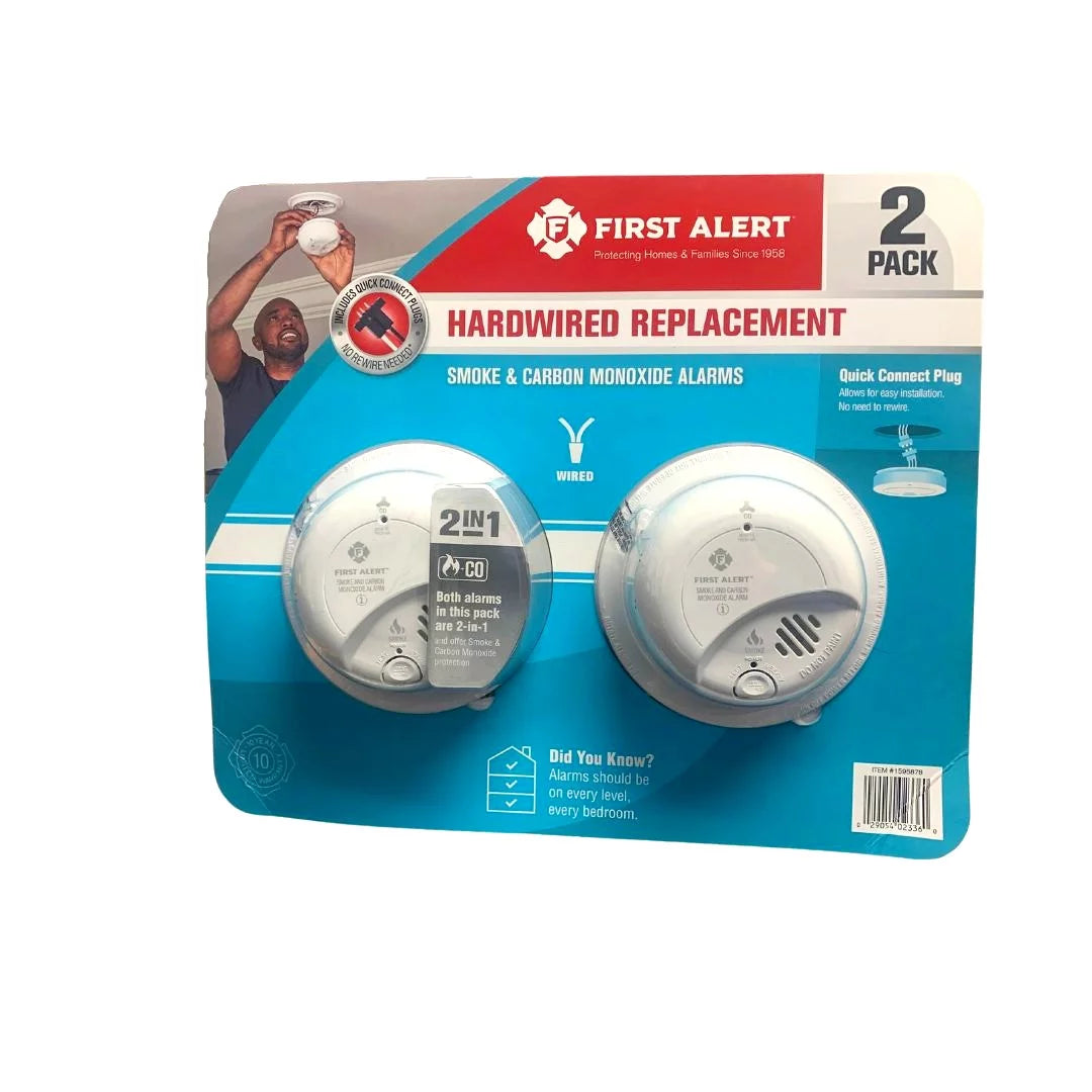 2 Pack Hardwired Smoke & Carbon Monoxide Detectors 2-in-1 D89742