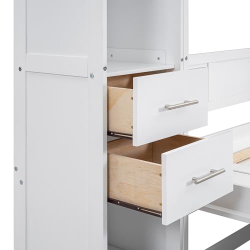 Twin Size Wood Murphy Bed with Storage Shelves and Drawers V339178