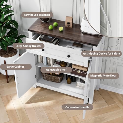 Walnut Buffet Sideboard Cabinet with 2 Barn Doors and Adjustable Shelf D40301