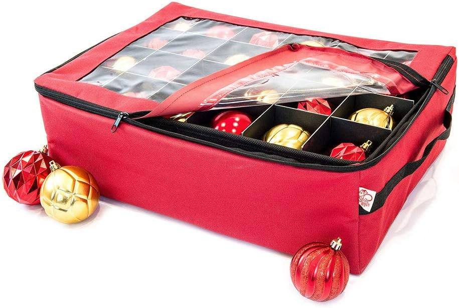 Red Christmas Ornament Storage Box With Dividers O9573