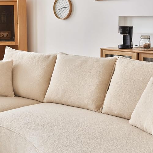 122.8" Curved Sofa Beige Wood Boucle Fabric X6516