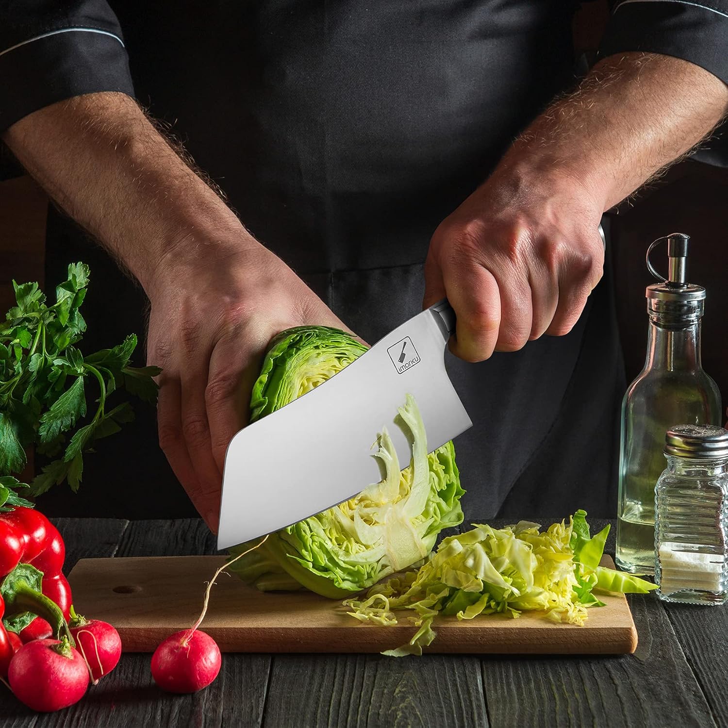 7 inch High Carbon Steel Santoku Knife and Cleaver R8031
