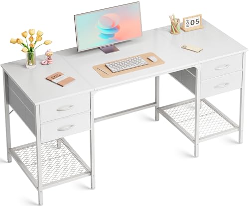 Rustic Brown 55 Inch Computer Desk with 4 Drawers and Mesh Shelf J565