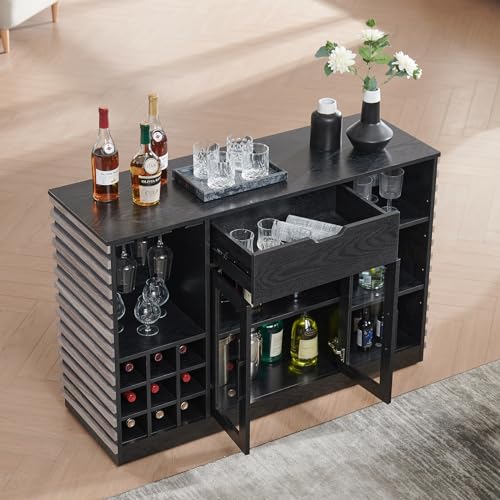 Grey Wine Bar Cabinet with Glass Door & Drawer W5160