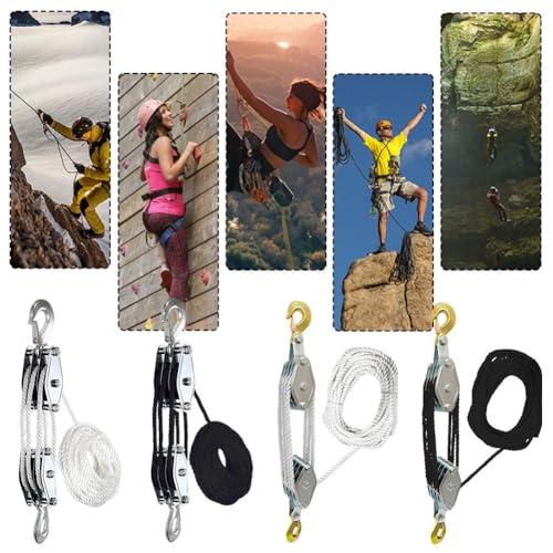 Rope Pulley Hoist 2200 lbs, Heavy Duty Pulley, 8:1 Power Pulley Block and Tackle System J175102