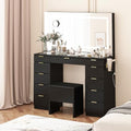 Vanity Desk with Sliding Lighted Mirror, Stool, 8 Storage Shelves, 5 Drawers, Charging Station L4156