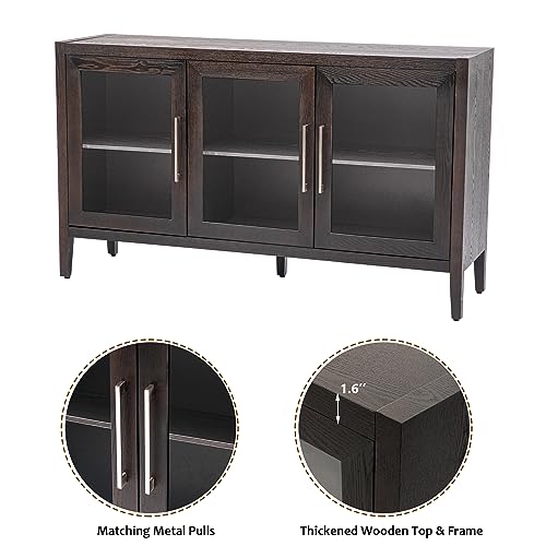 Black Glass Door Sideboard Cabinet with Adjustable Shelf W59761