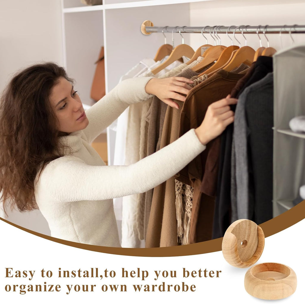 4 Sets Solid Wooden Closet Rod Holders with Screws Z81467
