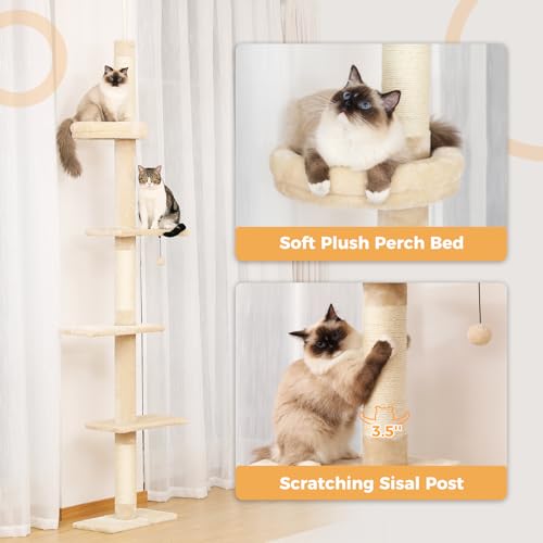 Grey 5-Tier Adjustable Cat Tree with Scratching Post B3243