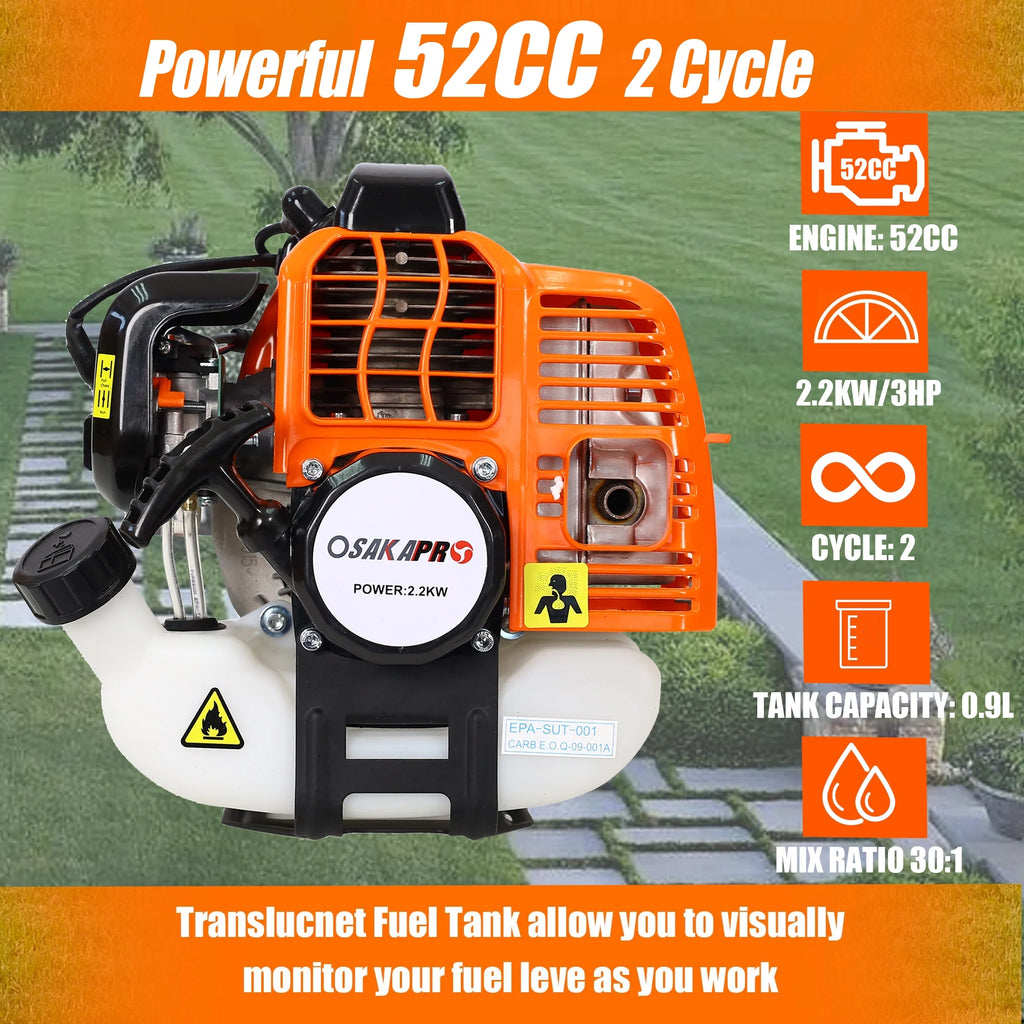 Orange 52CC 2-Cycle Gas Grass Trimmer with Hedge Trimmer Attachment P73432
