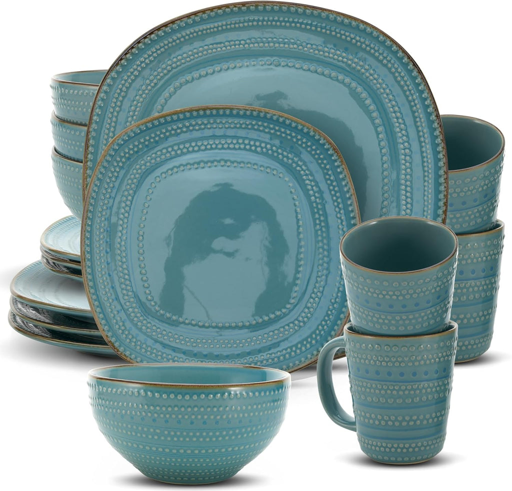 16-Piece Teal Stoneware Dinnerware Set F930