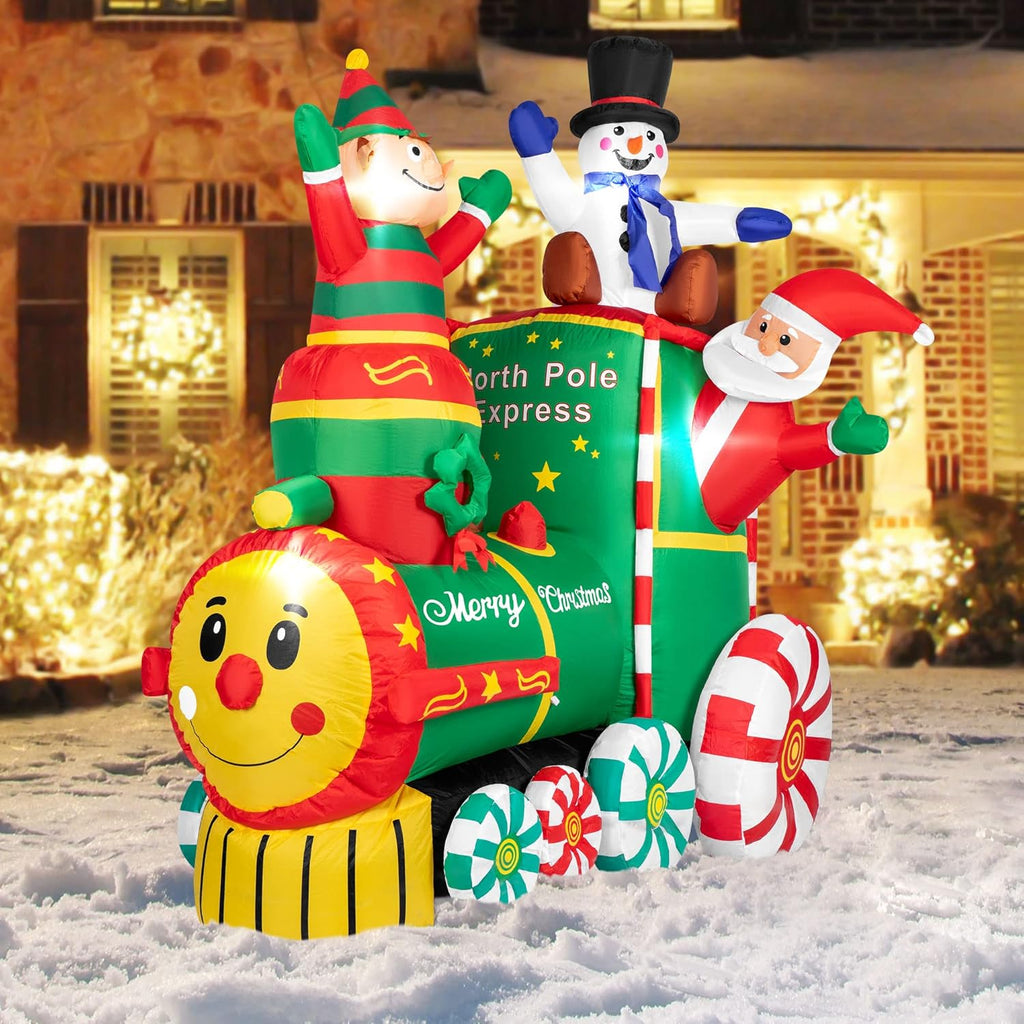 6ft Height Christmas Inflatable Santa Claus with Elf and Snowman Built-in LED Lights G8224