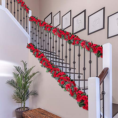 4PCS(28.8FT) Red Artificial Silk Rose Garlands Q1234