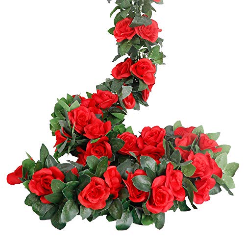 4PCS(28.8FT) Red Artificial Silk Rose Garlands Q1234