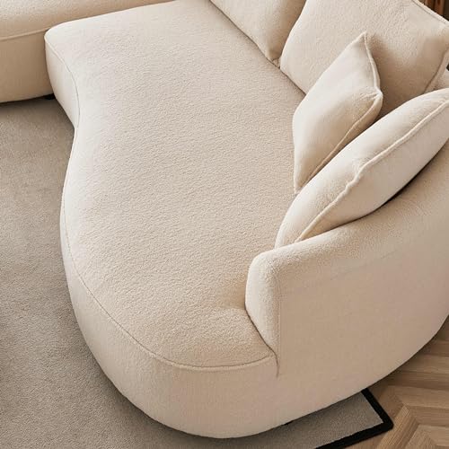 122.8" Curved Sofa Beige Wood Boucle Fabric X6516