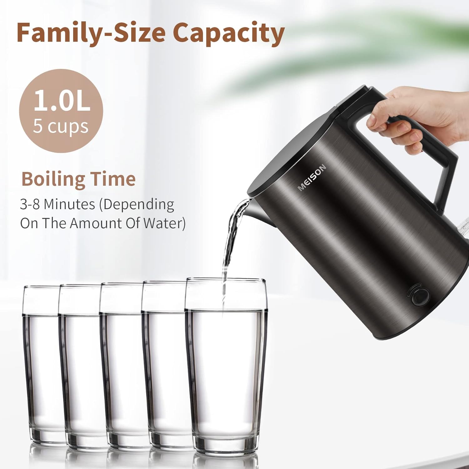 Blue 1.0L Double Wall Stainless Steel Electric Kettle X403535