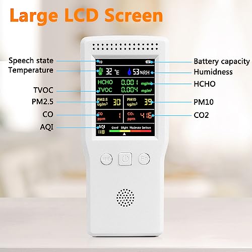 9-in-1 Portable Air Quality Monitor with Large Display and Voice Alert S5601